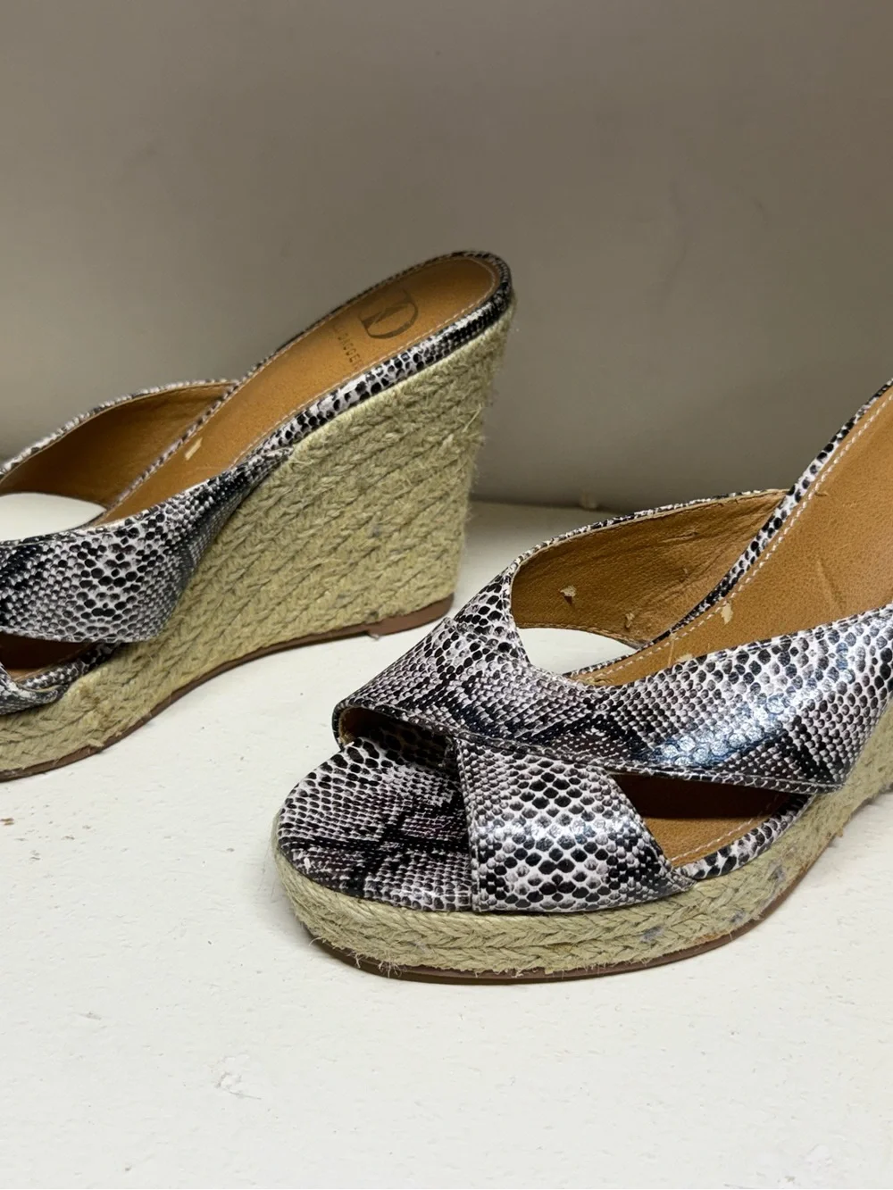 Kelsi Dagger Snake-Print Espadrille Wedges - Black & White